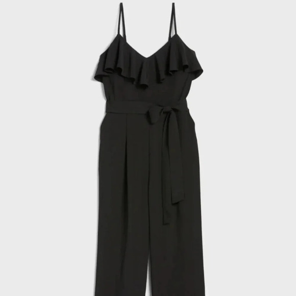 Banana Republic Petite Ruffled Jumpsuit, Color Black Size 0P - Picture 1 of 15